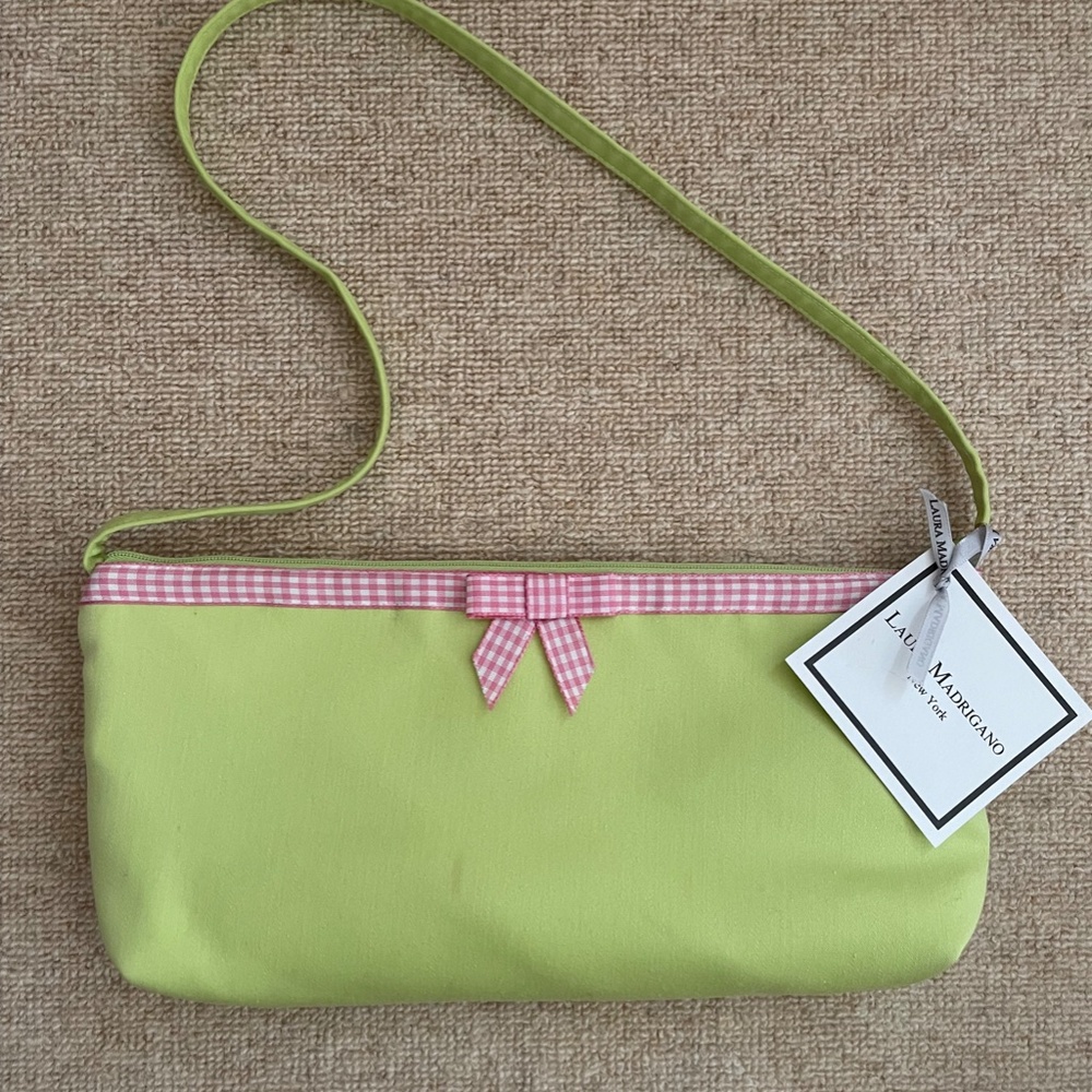 Lulu Mango Lime Shoulder Bag with Pink Gingham Trim